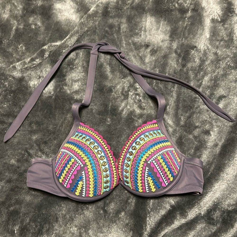 Shade & Shore Gray Halter Bikini Top | Size 34 A